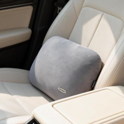 Carwales Lumbar Support Pillow for Car Seat Cushion Office Chair Thin Lower Back Pain Waist Support Driver Road Trip Accessories for Women Men Grey