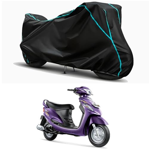 Image of Waterproof Bike Body Cover Compatible for | Mahindra Rodeo RZ BS6 | Taffeta Fabric, Sky Piping Design, Bottom Elastic Fit | Dustproof, Sun UV & Rain Protection for All Weather.