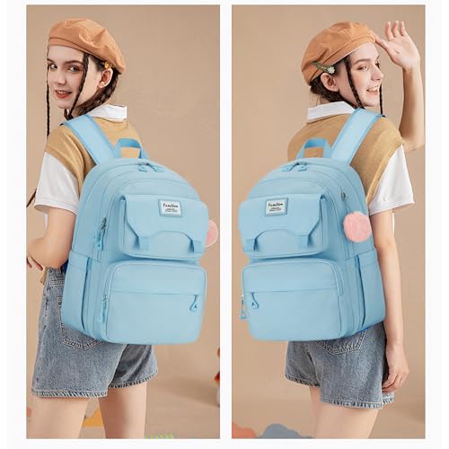School Backpack for Teen Girls,Laptop Backpack with Multiple Pockets for College,Cute Bookbags with a Pencil Pouch for High School,Travel Backpack for Women Work,Blue2