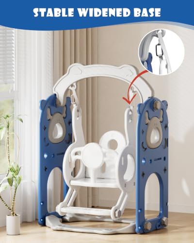 Image of XJD 12-in-1 Toddler Slide and Swing Set, Kids Slide for Toddlers Age 1+, Toddler Outdoor Playset New Upgrade with Golf Set, Basketball Hoop, Drawing Board for Playground (Blue)