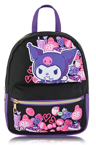 Mochila Sanrio Hello Kitty and Friends Kuromi | Mini bolsa de couro PU de 25,4 cm para mulheres, homens, unissex, Sobremesa Kuromi, 10x8x0.75 inches