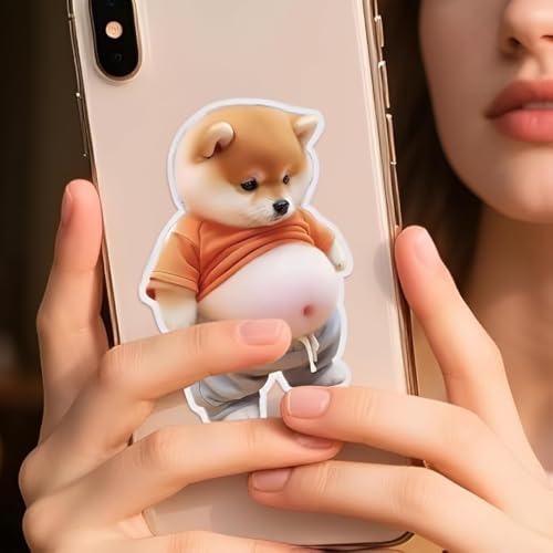 Image of Dog Wall Protection Sticker with Soft Silicone Belly, Cartoon Puppy Flat Adhesive Decor for Door, Phone, Fridge Surface (Pack of 2)