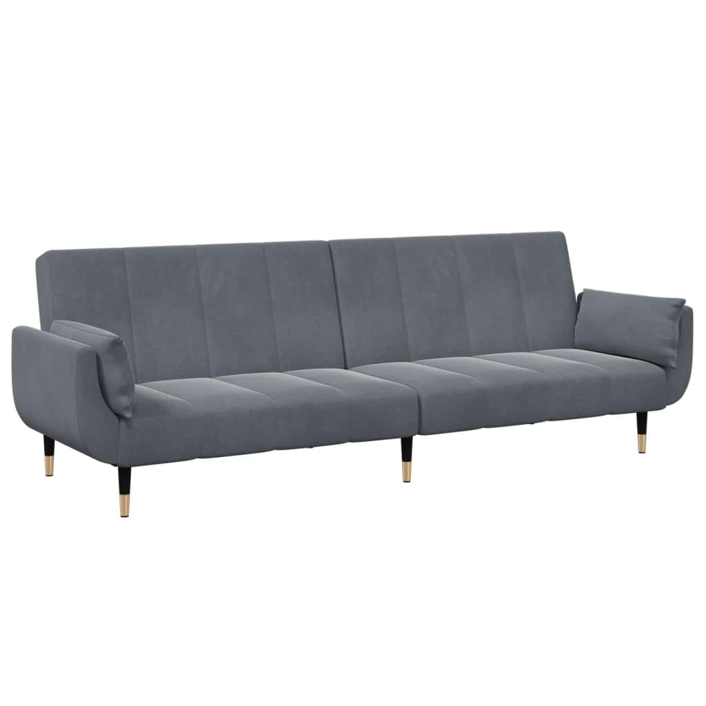 Sofá cama de 2 plazas con reposapiés y 2 almohadas, terciopelo gris