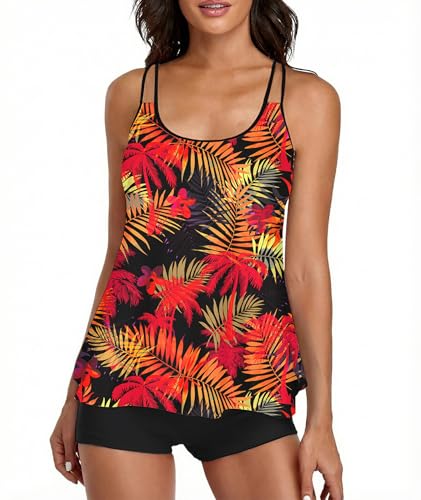 Image of Urchics 2026 Women Two Piece Tankini Swimsuit Tummy Control Plus Size Long Torso Top and High Waisted Boyshorts Bathing Suits