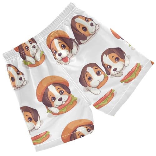 Pigsaly Boys Swim Trunks Cute Hamburger Hat Beagle Puppy Dog Boys Board Shorts Swimsuit Swimwear Summer Bathing Suit 3T Multicolor2