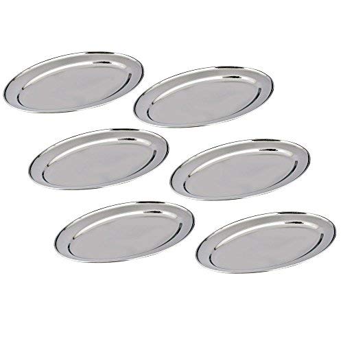 Kosma - Set di 6 piatti ovali in acciaio INOX, 25 cm | Piatto per riso | Piatto per carne