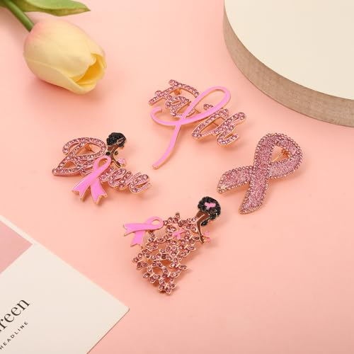 Image of Breast Cancer Awareness Pins Bulk Pink Ribbon Brooches for Women Faith Hope Lapel Pins Breast Cancer Awareness Jewelry Accessories Decorations Charity Public Fundraiser Supplies