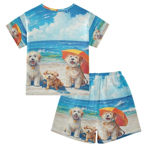 ALAZA Cute Dogs on The Beach Pajama Set Short Sleeve Sleepwear Soft Lounge Nightwear2