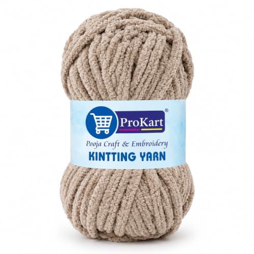 Image of ProKart Premium Blankie Wool, Plush & Cuddly, Chenille Yarn Supersoft Hand Knitting Wool Ball | Blanket Thick Adult, Sweaters, caps, Throws, Blankets (Light Mud-001, 100gms x 1 Pack)