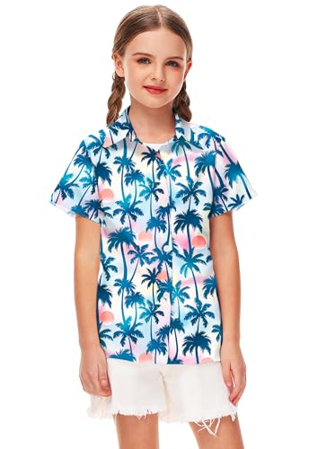 Image of Remimi Unisex Kids 4th of July Button Up Shirt Boys American Flag Print Hawaiian Beach Short Sleeve Tops 5-14 Years