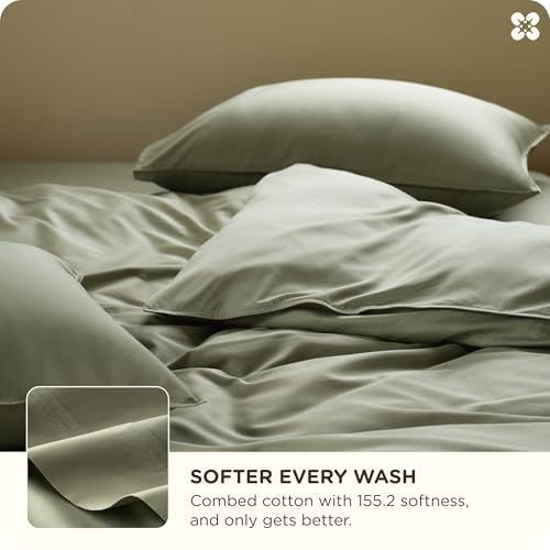 Image of Bedsure Cooling Duvet Cover King Size, Cotton & Viscose Derived from Bamboo Duvet Cover Set, PureWoven Ultra-Soft, Breathable & Lightweight Home Bedding for All Seasons (Sage Green,104 inchx90 inch)