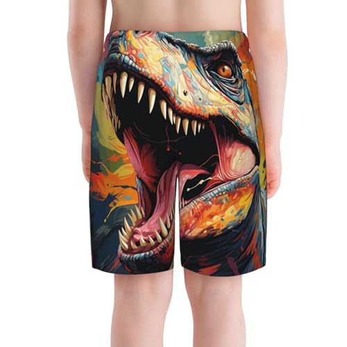 Boys Swim Trunks Beach Shorts Summer Surf Kids Youth Bathing Suits, Dinosaur Dino Art4
