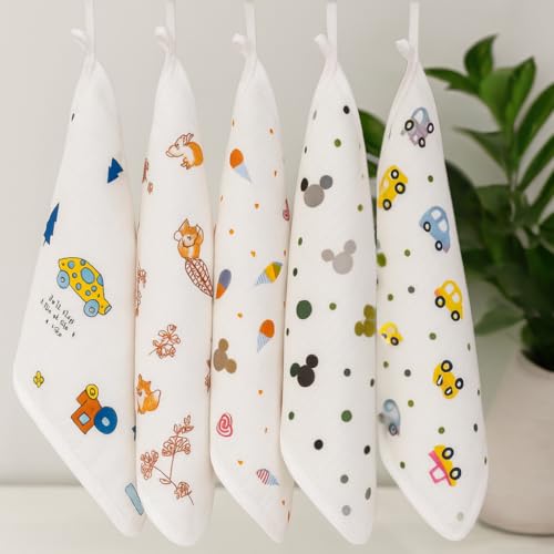 Image of Mini Wonders Muslin Face Towels Set of 5 | Soft Cotton Baby Towels for Daily Use | Washcloths for Newborns & Infants | Skin-Friendly & Reusable