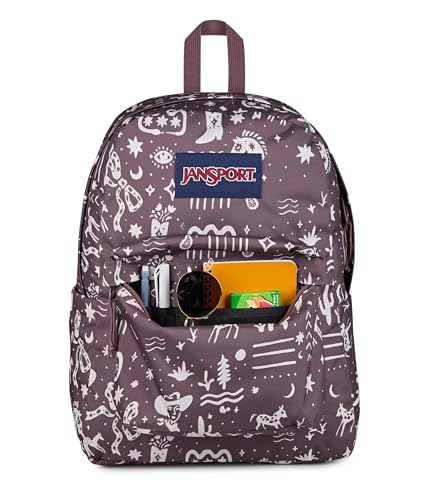 Image of JanSport SuperBreak Plus Backpack with Padded 15-inch Laptop Sleeve and Integrated Bottle Pocket - Spacious and Durable Daypack for Work and Travel, Yeehaw And Horses Mahogany Haze /Cream