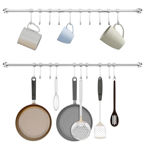 Audmore Kitchen Utensil Rack 2 Pack, 20.9 Inch Pots and Pans Hanging Rack Wall Mounted, 304 Stainless Steel Lid Cooking Utensil Hanger