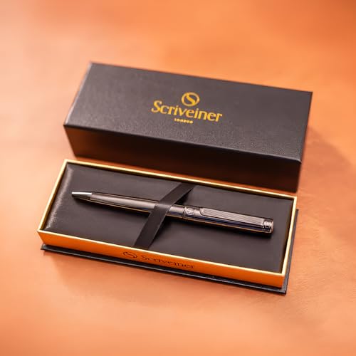 Image of Scriveiner Gun-Metal Lacquer Ballpoint Pen - Stunning Luxury Pen, Schmidt Black Refill, Best Gift Set for Men & Women, Professional Executive Office, Nice Fancy Designer Pens