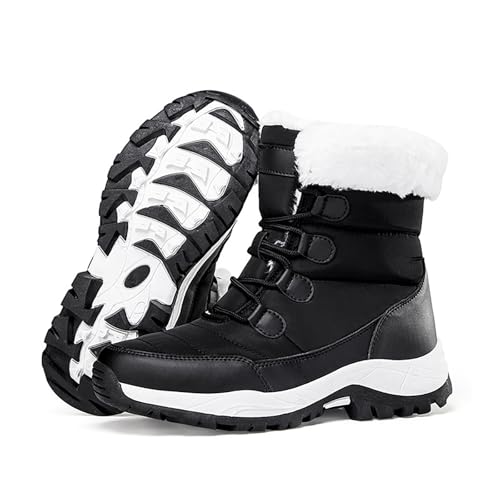 Women'S Waterproof Platform Winter Snow Boots Comfortable Warm Fully Fur Lined Lightweight Non-Slip Outdoor Lace Up Mid Calf Booties