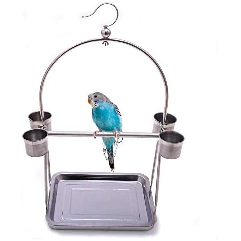 Stainless Steel Bird Playstand with Bowls Cover