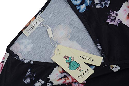 Nemidor Plus Size Dresses for Curvy Women Casual Summer V Neck Short Sleeve Midi Cocktail Vintage Dress with Pocket