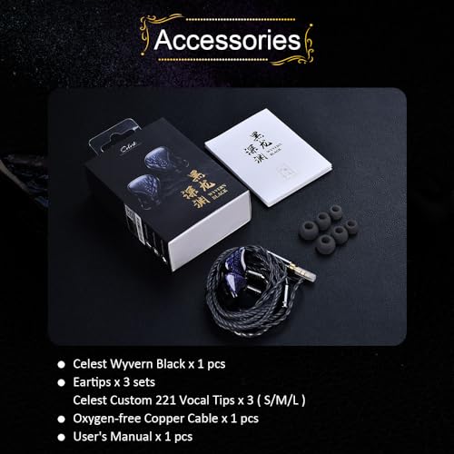 Image of Kinera Celest Wyvern Black HiFi in Ear Monitor Earphones, 10mm LCP Diaphragm Dynamic Driver IEM Headphoens, In-Ear Wired Gaming Earbuds with Harman Target Tuning, 2 Pin Detachable Cable (3.5mm)