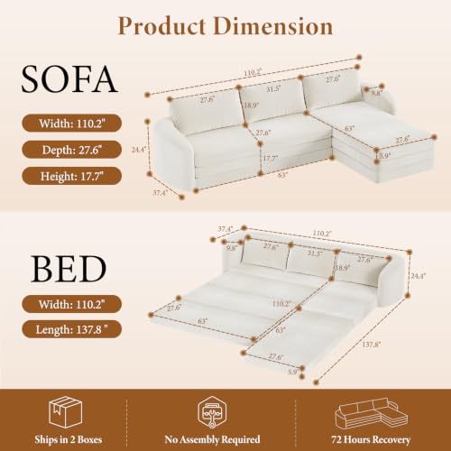 Image of Vesgantti 6 in 1 Convertible Folding Sleeper Sofa Bed, No Assembly, Beige