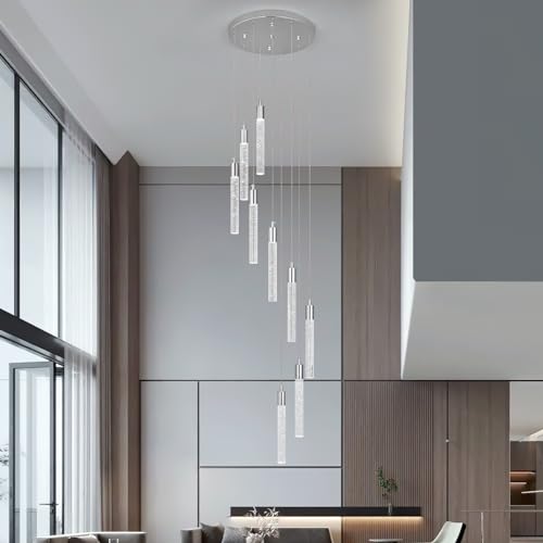Image of 9 Light Living Room Chandelier Chrome Crystal Pendant Lights LED Dimmable 54W 6000K Staircase Large Chandelier Lobby Living Room Foyer High Ceiling Chandeliers