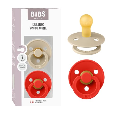 BIBS Colour Pacifier, 0-6 Months, 2-Pack, Round Nipple, Vanilla/Candy Apple
