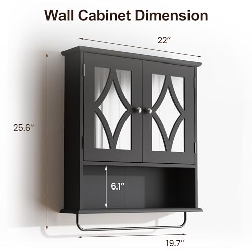 Image of RoyalCraft Bathroom Medicine Cabinet Wall Mounted, Over the Toilet Storage Cabinet with Towel Rack and Adjustable Shelf, Large Bathroom Towel Cabinet Wall Mount 22x25 inch (Black)