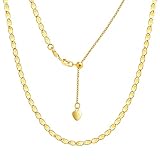 JEWELHEART Solid 14k Gold Chain Adjustable 13” To 17” Link Necklace For Women Mirror Valentino Gold