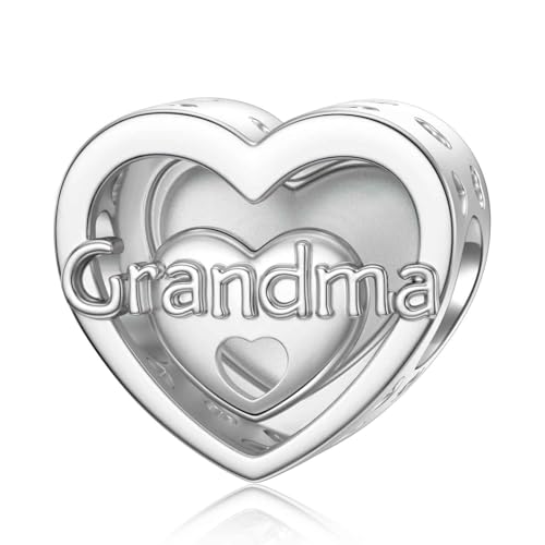 SEVENWELL Abalorios de plata de ley con texto en inglés 'Mother Daugther Sister Wife' para Pandora, Plata esterlina, Circonita cúbica, Abuela