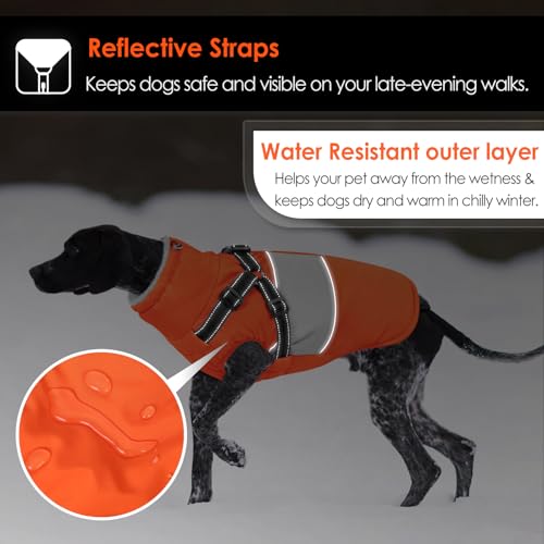 Image of AOFITEE Dog Coat, Large Dog Jacket, Dogs Coat with Harness Built in, Reflective Waterproof Dogs Jackets Winter with Furry Collar, Warm Polar Fleece Pet Sweater Snowsuit for Doberman, Great Dane, XXL