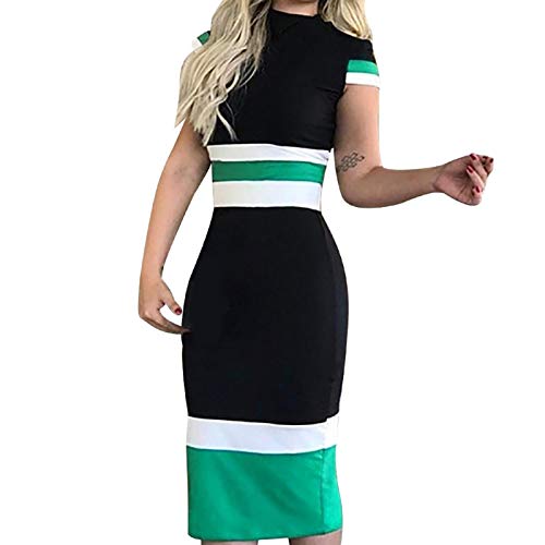SNOWSONG Womens Elegant Crew Neck Strip Work Business Office Sheath Dress Cocktail Party
