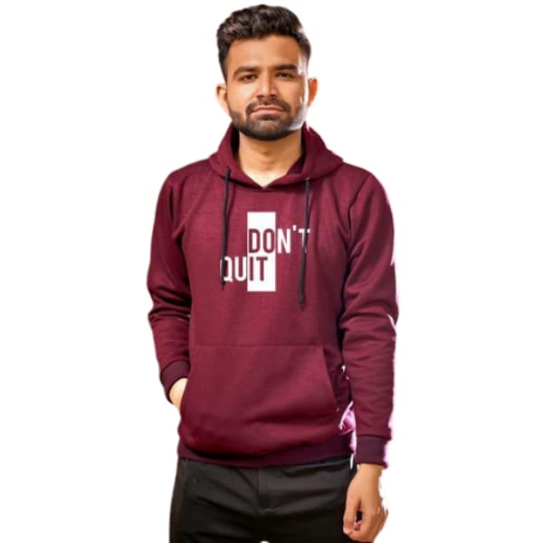 Image of Don't Quit Print Hooded Neck Kangaroo Pocket Winter Wear Sweatshirt for Mens & Boys