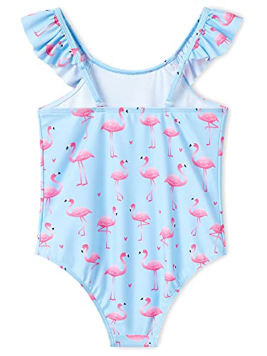 Image of Dvenki Toddler Girls One Piece Swimsuit Adjustable Straps Sizes 2T-10 | quick-dry swim fabric, skin-friendly, ruffle neckline, leopard, check, mermaid prints, swimwear for beach, pool, summer party
