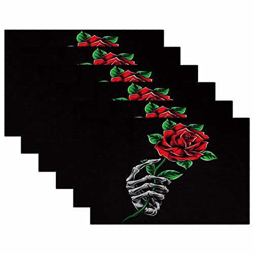 Set de table main de squelette et rose idéal pour vos repas d'Halloween chic - 6