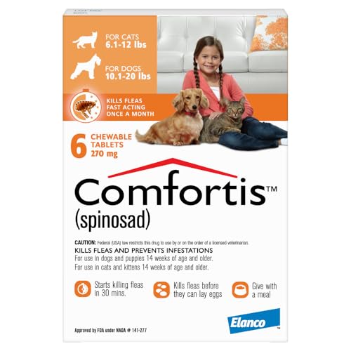 Comfortis for Dogs and Cats | Dogs 10.1-20 lbs./Cats 6.1-12 lbs. | 6 Chewables, 6-Month Supply