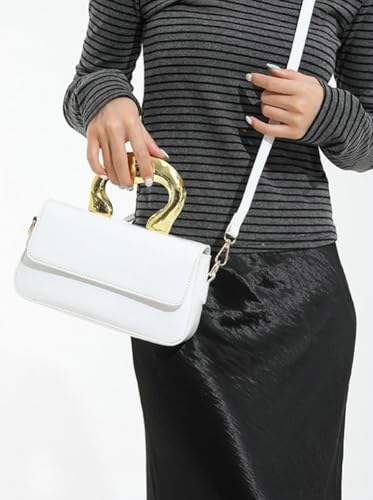 Patent Leather Crossbody Bag for Women Vintage Shiny Y2K Shoulder Purse with Metal Handle Mini Saddle Hobo Bags3