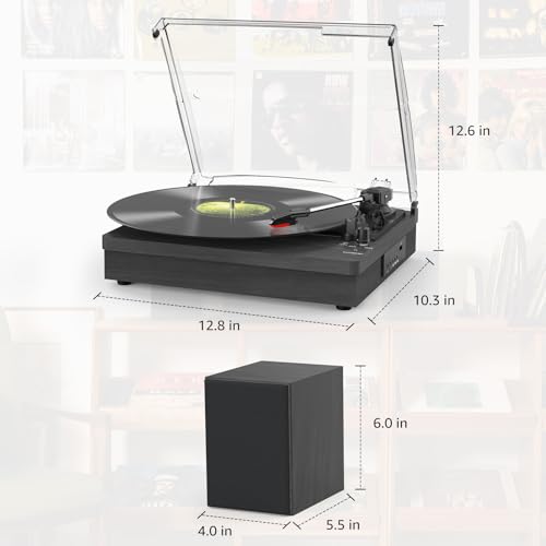 Vinyl Record Player with Two Stereo Speakers, Bluetooth Playback Turntable with 3 Speed AUX Headphone Input and RCA Out, Retro Black - Les Beatles, Paul McCartney, John Lennon, RIngo Starr, George Harrison Vinyl Record Player with Two Stereo Speakers, Bluetooth Playback Turntable with 3 Speed AUX Headphone Input and RCA Out, Retro Black – Image 8