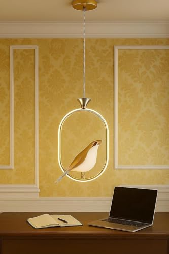 Image of Modern Bird Design LED Pendant Light | Gold Finish Hanging Lamp | Decorative Ceiling Light for Living Room, Bedroom, Dining Area & Home Decor