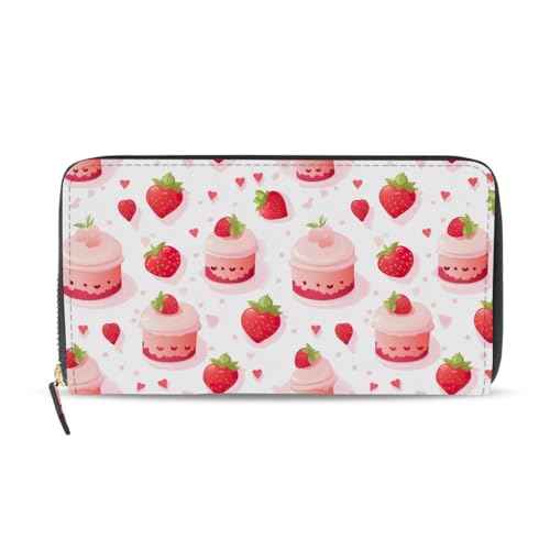 Cute Strawberry Cake Women's Large Capacity Wallets Holder Wallet Credit Card Clutch Coin Pocket Pu Leather Zipper Closure Deal Gift for Women 21220765