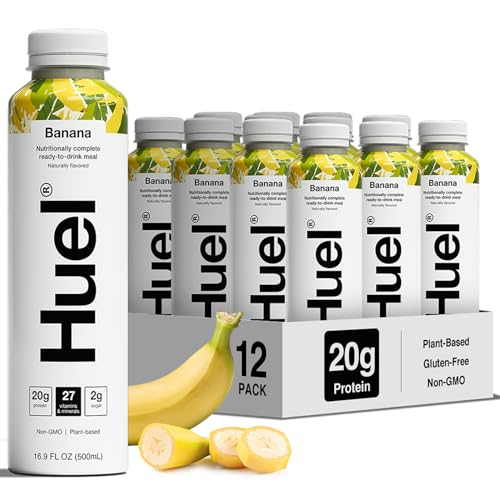 Huel Ready-to-Drink | Banana Meal Replacement Drink | High Protein Drink | Nutritionally Complete, Low Sugar, High Fiber, Plant Based, Vegan, Healthy | 20g Protein Per Bottle, 16.9 Fl Oz (12 Pack)