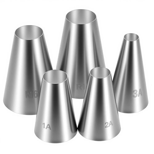 Lot de 5 grandes douilles rondes en acier inoxydable pour décoration de gâteaux - Outil de glaçage russe - Pour la cuisson de biscuits, de donuts et de...