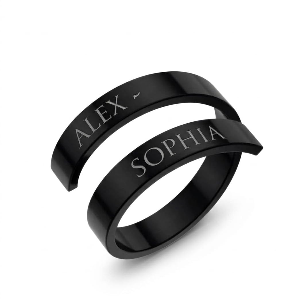 Black Double Wrap Spiral Ring, Stainless Steel, Modern Minimalist Style, Unisex Fashion Band-image-21