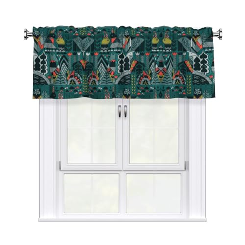 VCzsdff Cortinas con cenefa con estampado de animales escandinavos para cuarto de lavado, decoración de ventana de baño para espacios pequeños