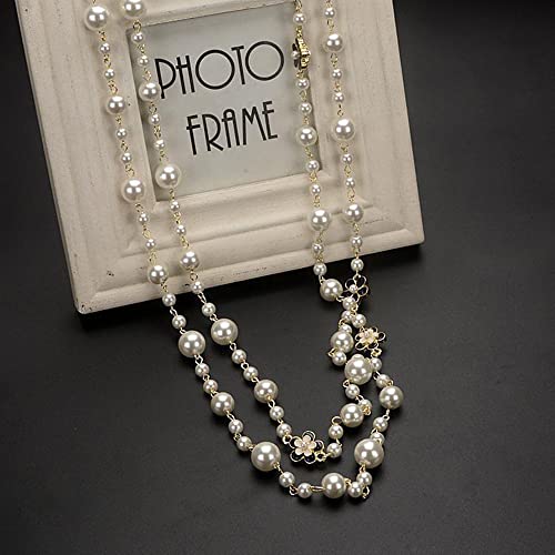 Fashion Design Chic Long Imitation Pearl Clover Flower Strand Necklace for Women4