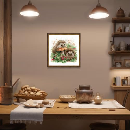 Image of RIOLIS - Hedgehogs in Lingonberries 1469, Animals Cross Stitch Kit 9,84 inch x9,84, Cross Stitch for Beginners & Advanced, Crossstitching Kits Adult, Counted Stitching Kits, Embroidery Kit