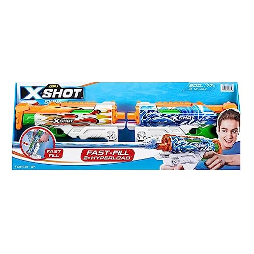 Zuru, a Set of 2 X-Shot Fast-Fill Water Blasters, Shoots up to 34 feet/10 meters, with a huge capacity of 1000ml/30oz in the tank, 1704120NB