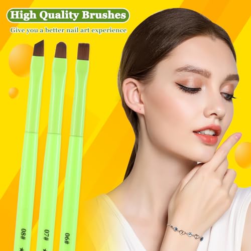 INENK 3PCS Nail Clean Up Brushes for OPI Nail Polish Remover, Brushes for Cleaning Polish Mistakes on the Cuticles, Acetone Resistant Nail Brush for Nail Art and Designs?Fluorescent Green ?