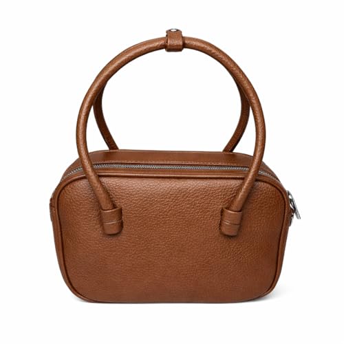Bolsa Feminina de Mão Baguete Bau Transversal Pequena Casual, com Alças Redondas e Zíper Lateral (Marrom)