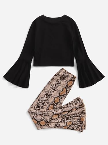 Image of WDIRARA Girl's 2 Piece Flounce Sleeve Top and Leopard Print Bell Leg Bottom Pants Set